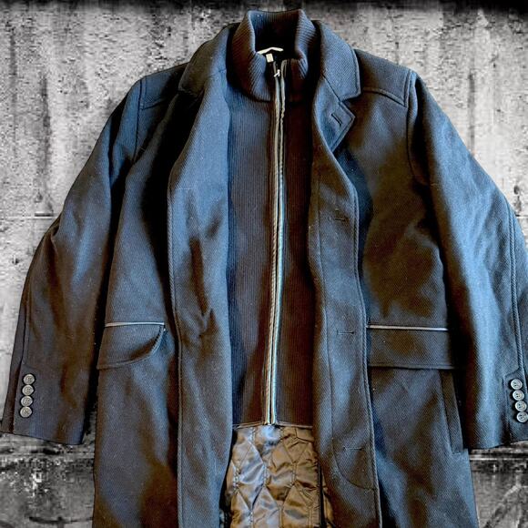 Cole Haan Signature Wool Blend Overcoat w/ Zip Mock Neck Liner (Black) - Medium - Picture 2 of 7
